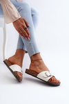 Women's Cork Platform Sandals with Buckle White Moaxi