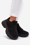 Damskie Sneakersy Masywna Platforma Cyrkonie I Futerko Czarne Zarika