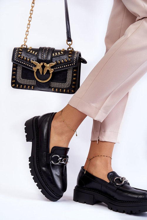 Półbuty Loafery Damskie Skóra Czarne La.Fi Willows