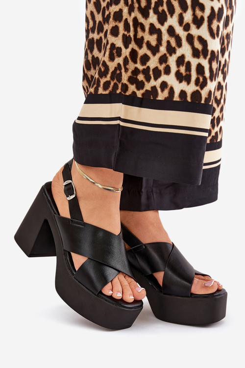 Ladies High Heel And Platform Sandals Made Of Eco Leather Black Annavin