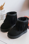Children's Fur-Lined Snow Boots with Decorative Fringes Black Nimia