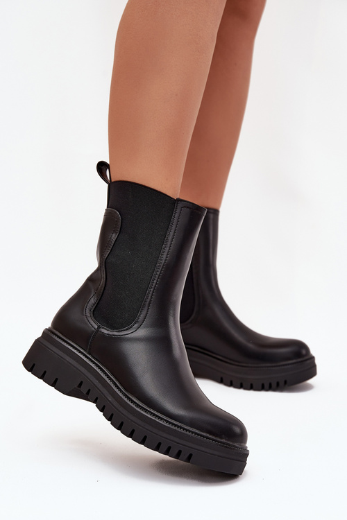 Women Chelsea Boots On Platform And Flat Heel Slip On Black Ravessa