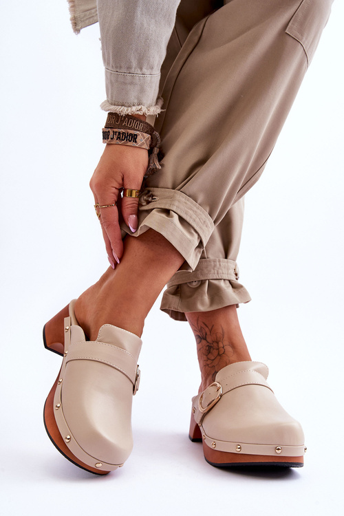 Women's Leather Slippers Clogs Beige Fanett