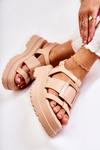 Women's Leather Sandals On The Platform Dark Beige Corene
