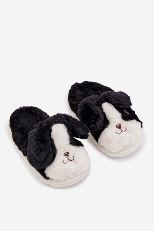 Children's Furry Slippers Dogs Black Farnise