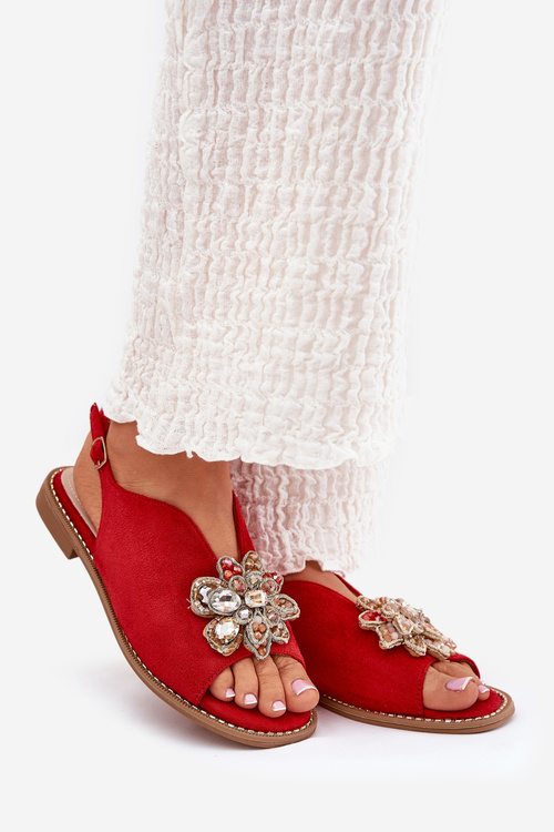 Women's Sandals On Flat Heel With Decoration S.Barski KV27-001 Red