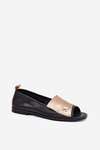 Leather Elegant Ballerinas With Open Toes Zazoo 1865 Gold-Black