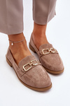 Dark Beige Women's Suede Moccasins with Flat Heel Misal