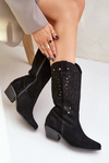 Suede Boots With Cutout Shaft Black Zazoo 3609