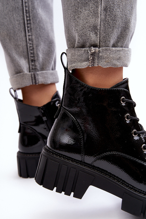 Laced Insulated Patent Boots Black Bjorg