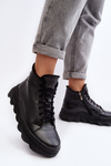 Women's Leather Platform Boots with Fleece Lining Black Lemar Jevette