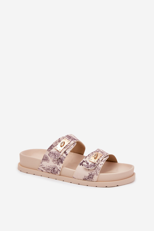 Damskie Klapki Na Platformie Wzorzyste Beżowe Sorina