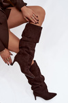 Wrinkled High Heel Boots Made of Eco Suede Insulated Chocolate Mavella