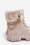 Kids Leather Lined Boots with Chain Beige Cadia