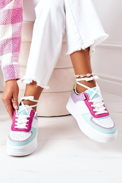 Sportowe Buty Sneakersy Na Platformie Biało-Fioletowe Freedom