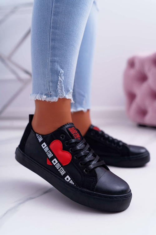Women's Big Star Sneakers Black with Heart EE274256