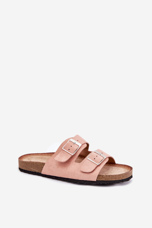 Women's Cork Platform Slippers With Buckles Pink Evisolla