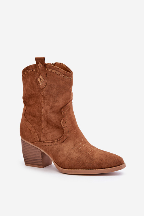 Kowbojki Botki Obcas Słupek Eko Zamsz Camel Narinae