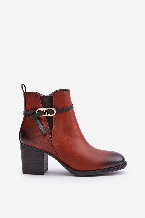 Women's Heeled Ankle Boots with Insulation and Strap Brown Zinithia