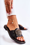 Women's Leather Slippers With Decoration Black Colene
