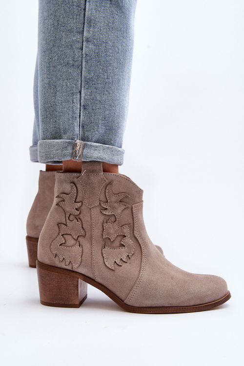 Zazoo 3426 Women's Suede Cowboy Boots Cappucino