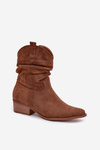 Women's ankle boots with low heel with ruffle Camel Adena