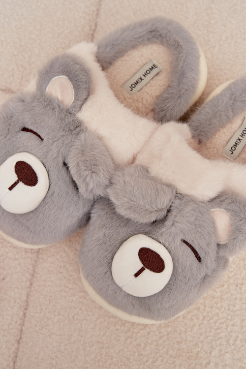 Furry slippers with bear motif gray Galine