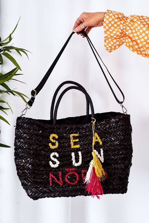 Pleciona Torebka Shopper Na Plażę NOBO XK0410 Czarna