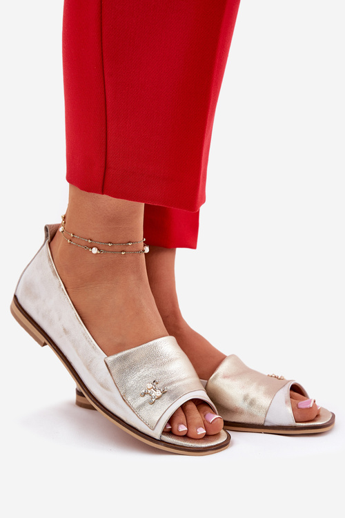 Leather Elegant Ballerinas With Open Toes Zazoo 1865 Gold Distressed