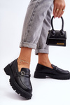Women's Leather Moccasins on Platform Black Detes