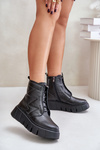 Zazoo 60472 Leather Ankle Boots On Platform And Wedge Black