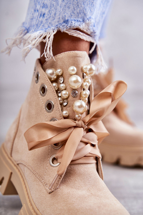 Suede Warm Boots With Pearls Beige Roco