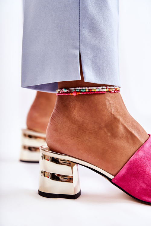 Women's Suede Slippers On Heel Pink Perry