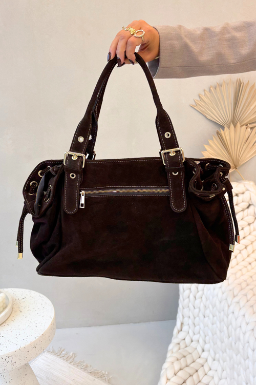 Bag Made Of Natural Suede Chocolate Danira