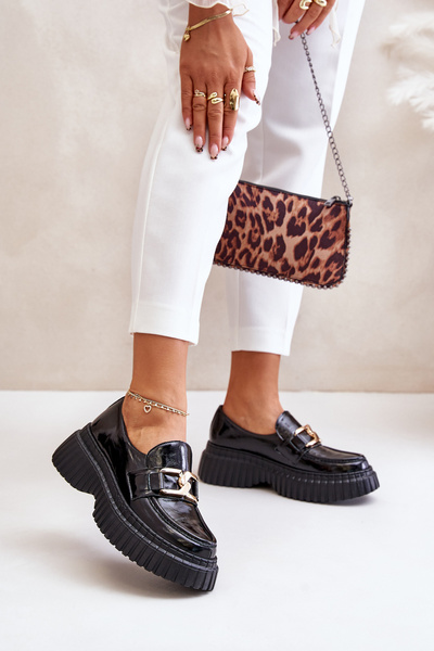 Mokasyny Półbuty Lakierowane Damskie Skóra Naturalna Czarne Zazoo 20176