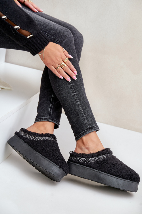 Damskie Śniegowce Z Futerkiem Typu Baranek Na Platformie Czarne Mesirra