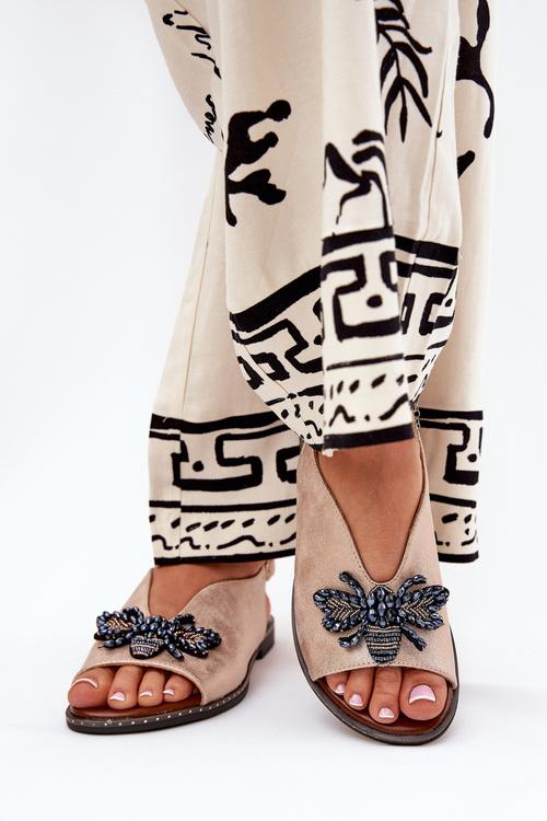 Sandały Płaskie Połyskujące Z Ozdobą Damskie Różowe Złoto Russona