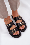 Klapki Skóra Naturalna Płaski Obcas Eleganckie Z Ozdobą Czarne Zazoo 3008