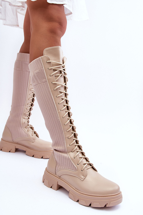 Flat Heel Boots with Sock Beige Itona