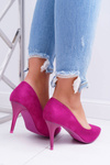 Ladies' Suede Pointed Heels Fuchsia Cream