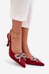 Red Derissa women's high heels with bow and open heel