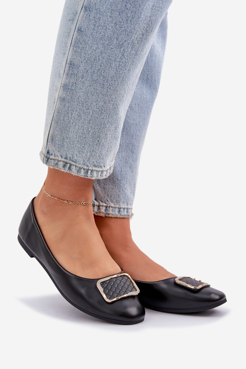 Baleriny Ozdoba Eko Skóra Czarne Tulnelia