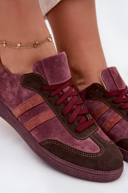 Zazoo N1068 Suede Low Women's Sneakers Burgundy