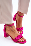Suede High Heel Sandals With Decorative Braids Fuchsia Azela