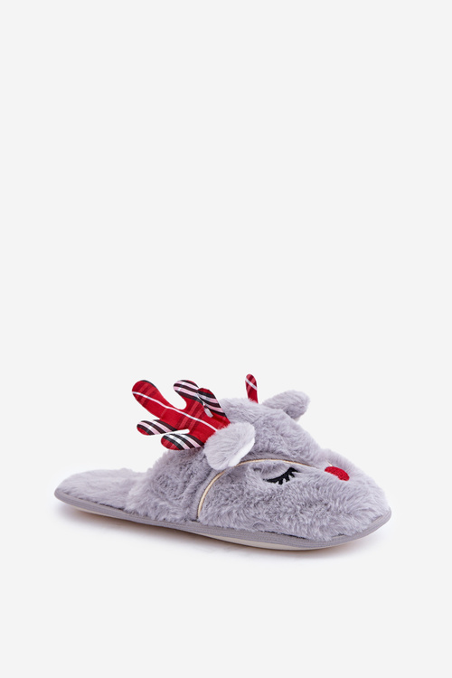 Christmas Slippers With Reindeer Motif Gray Sylaia