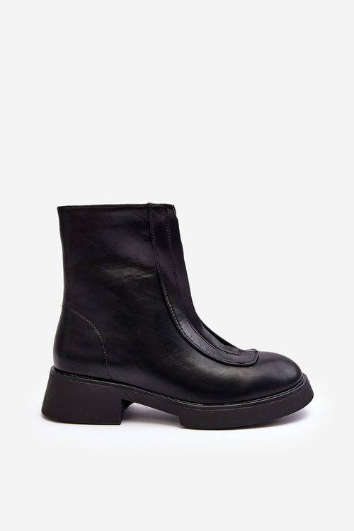 Botki Damskie Płaski Obcas Suwak Czarne Elkasa 7781A