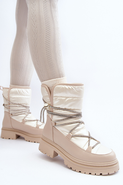 Śniegowce Damskie Ozdobne Wiązanie Beżowe Rilana NS363