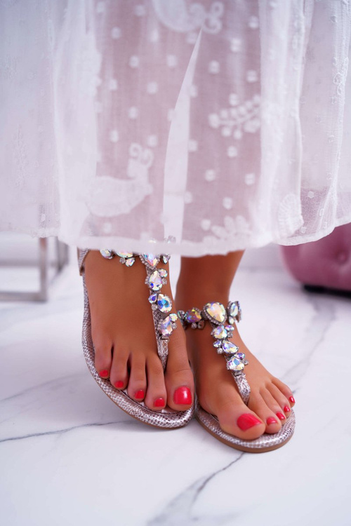 Women's Silver Sandals with Stones Tenese