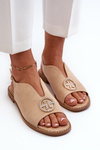 Women's sandals with gold decoration eco suede S.Barski KV27-059 Beige