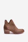 Zazoo 60475 Suede Ankle Boots For Women With Low Heel Insulated Dark Beige